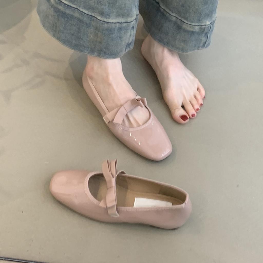 Schafslederversion~ runder Kopf französischer Feenstil Schleife flacher Ausschnitt Mary Jane Damenschuhe Abend flache Ballerinas