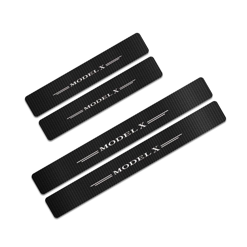 For Tesla Model 3 Y S X 2014- Car Door Sill Stickers PVC Decorative Decals Auto Exterior Threshold Protective Accessories