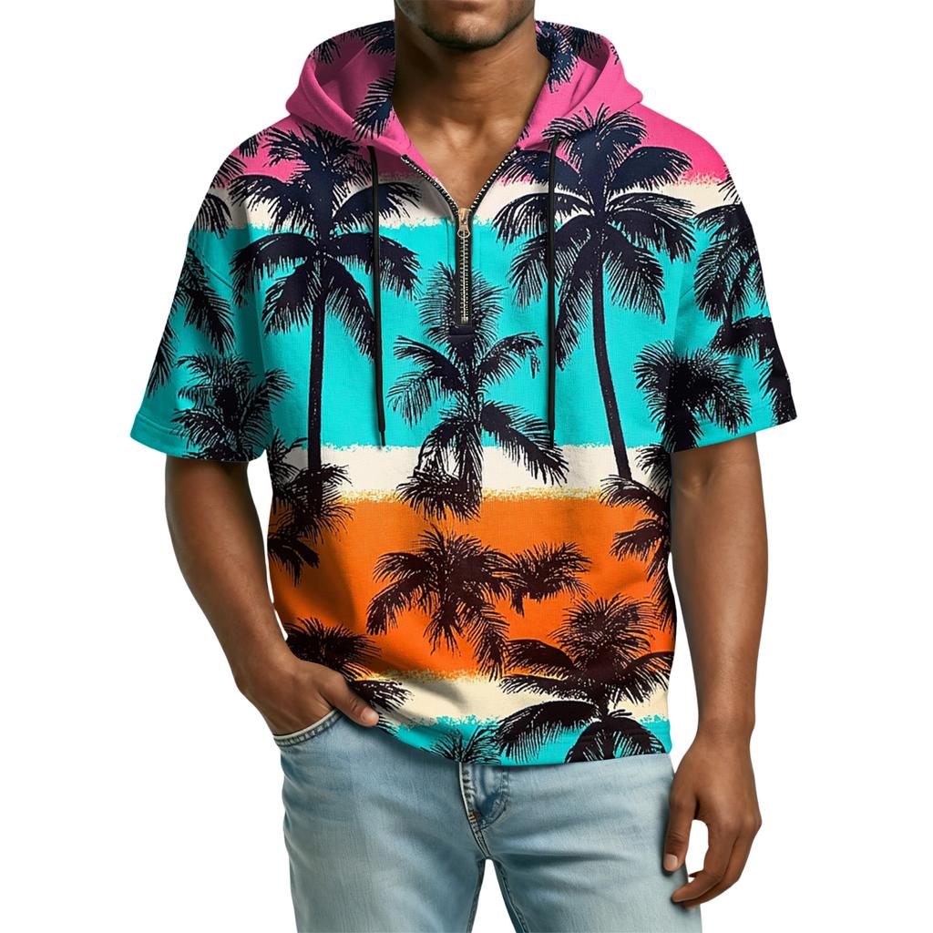 Sudadera Casual para Hombre con Capucha y Cremallera en el Cuello Manga Corta