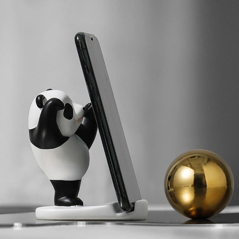 Panda Shaped Mobile Phone Holder Tablet Stand Resin Decoration For Desk Shelf Bedroom Kitchen Decors