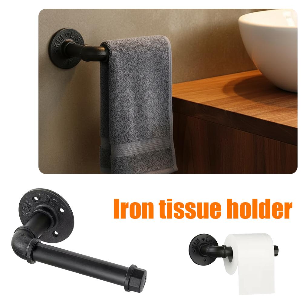 Portarotolo da Toilette Stile Tubo Industriale Ghisa Antiscivolo Asciugamano Mensola a Muro Accessorio Multiuso Montato a Parete Bagno F5Q0