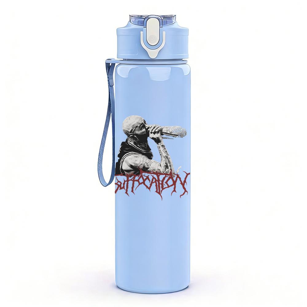 1PC Faint band group grunge sketch print 750ml colorful plastic sports water bottle leakproof pop up lid with straw for outdoor work home use