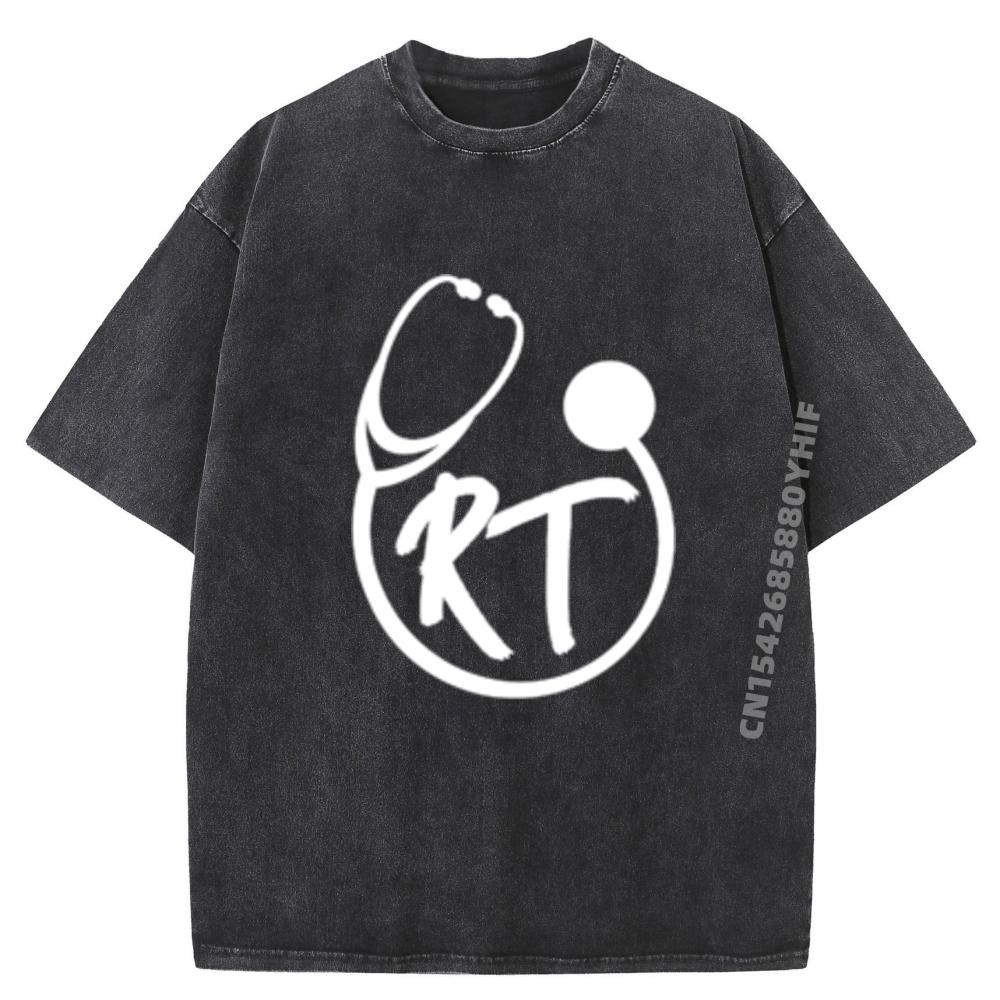 Printed Tees Respiratory Therapist RT Stethoscope Pocket Tops & Tees Vintage T-Shirt Mens Loose Washed Tee-Shirt