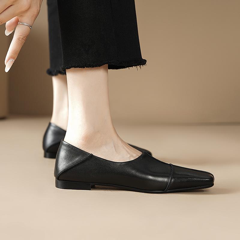 Fashion Cow Leather Square Toe Women Low heel Casual Loafers Women Shoe Without Heel 2025 Spring Autumn Mules Woman Simple White Shoes