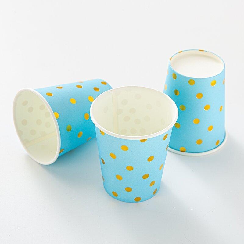 50pcs Disposable Paper Cups Back To School Polka Dot Shot 9 Oz Coffee Drinkware Cup Black and Golden Paper Cups Golden Foiled Dot Paper Cup