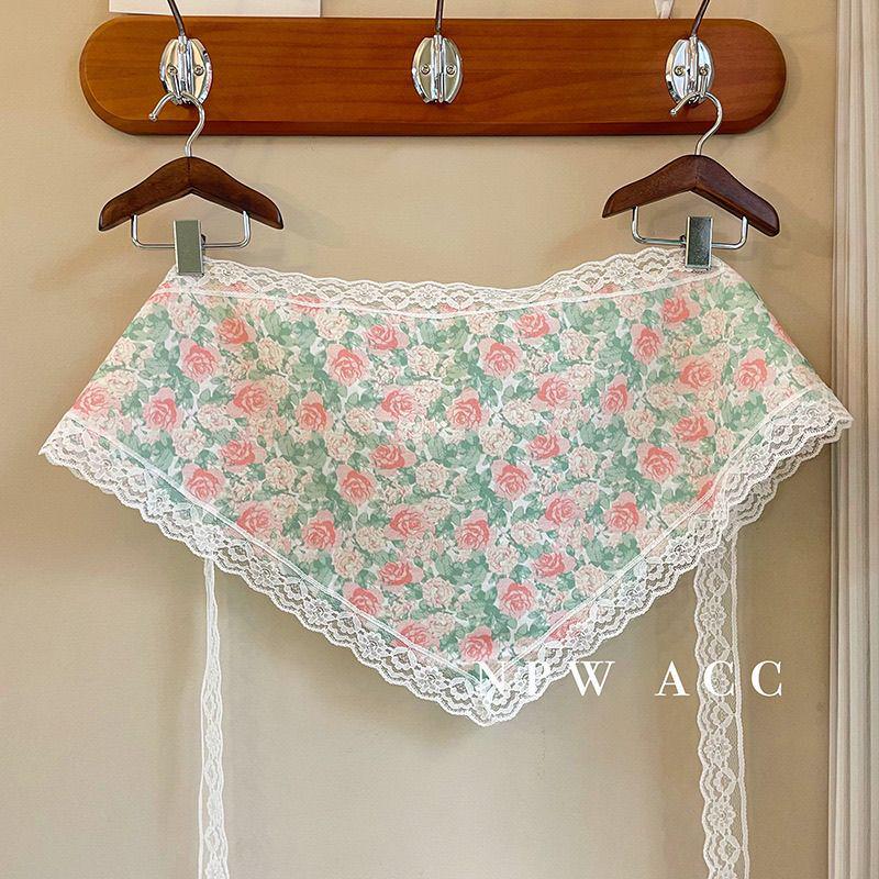 2026 Pastoral Style Lace Triangle Scarf Headband - Sweet Temperament Retro Plaid Ribbon Accessory.