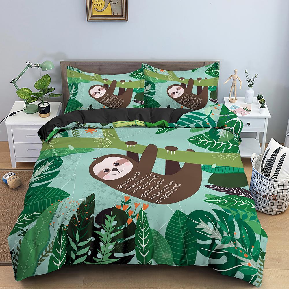 Tree Sloth Bedding Set Boys Girls Twin Queen Size Duvet Cover Pillowcase Bed Kids Adult Fashion Home Textileextile