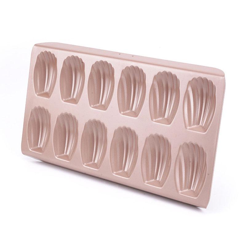 12 Cavity Madeleine Pan Mold Carbon Steel Non Stick Cake Pan Oval Shell Madeline Heavy Duty Cookie Bakeware for Oven Baking