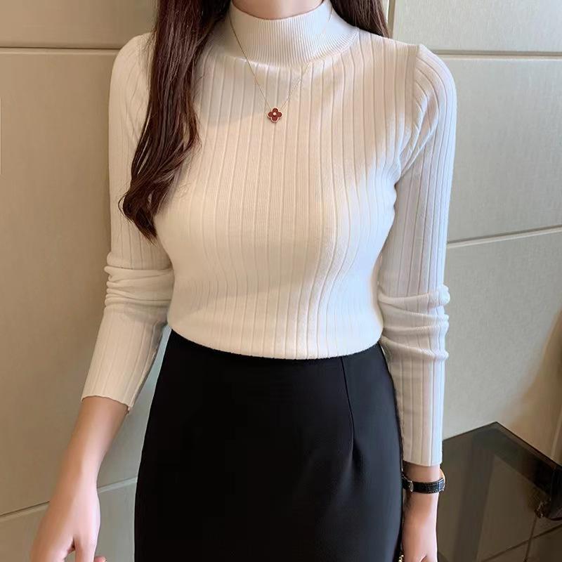 Mock Neck Base Layer Women Inner Wear Thin Fall Winter Sweater Long Sleeve Knit Top Mid Neck Blouse