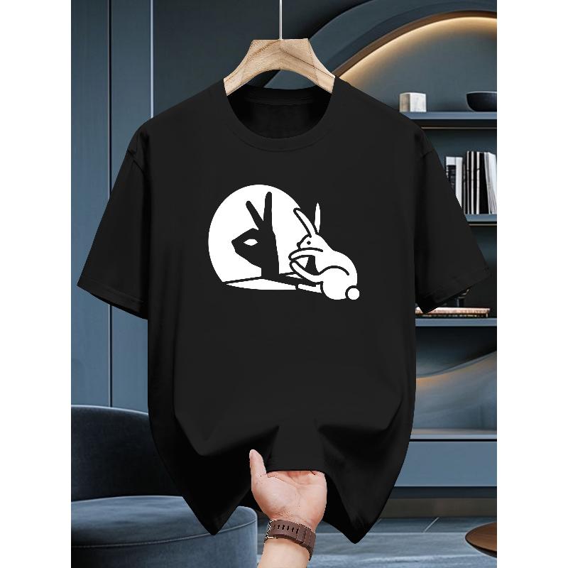 Personality Rabbit Gesture Pattern T-shirt Dark Trend Round Neck Short Sleeve Joker Everyday Wear.