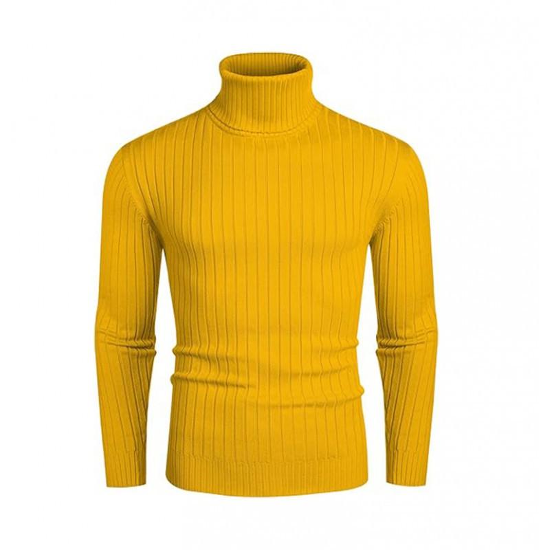Mens Slim Fit High Neck Knit Sweater With Ribbed Hem Long Sleeve Winter Casual Top