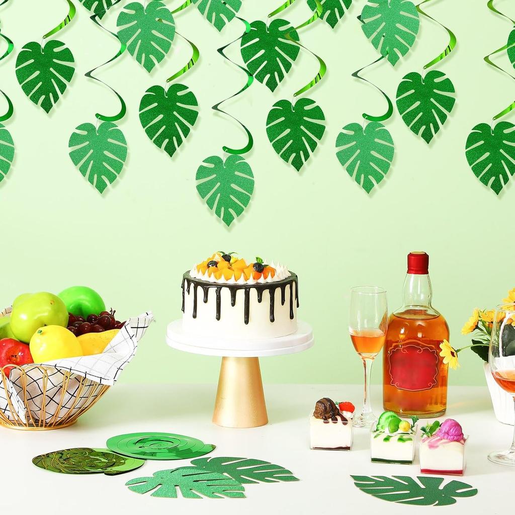 32 Pcs Hawaiian Luau Party Palm Leaves Swirl Decorations Hanging Ceiling Green Decoration Tropical Party for Summer Baby Shower Birthday Supplies