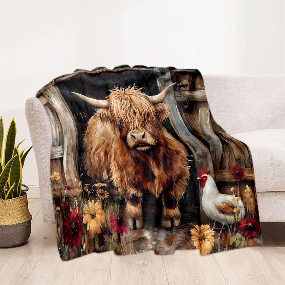 Highland Cow Selfie Flannel Blanket,Lightweight,Office Blanket,Sofa Blanket,Comfortable Blanket