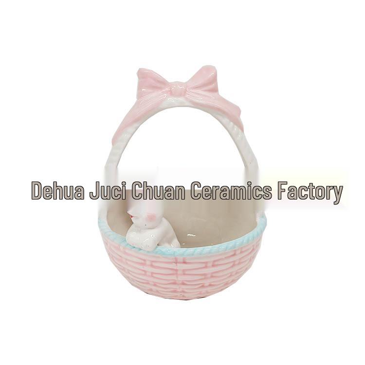 Easter Bunny Ceramic Collection: Modern Basket, Cup, Jar, Plate, and Radish Bowl Home Decor.