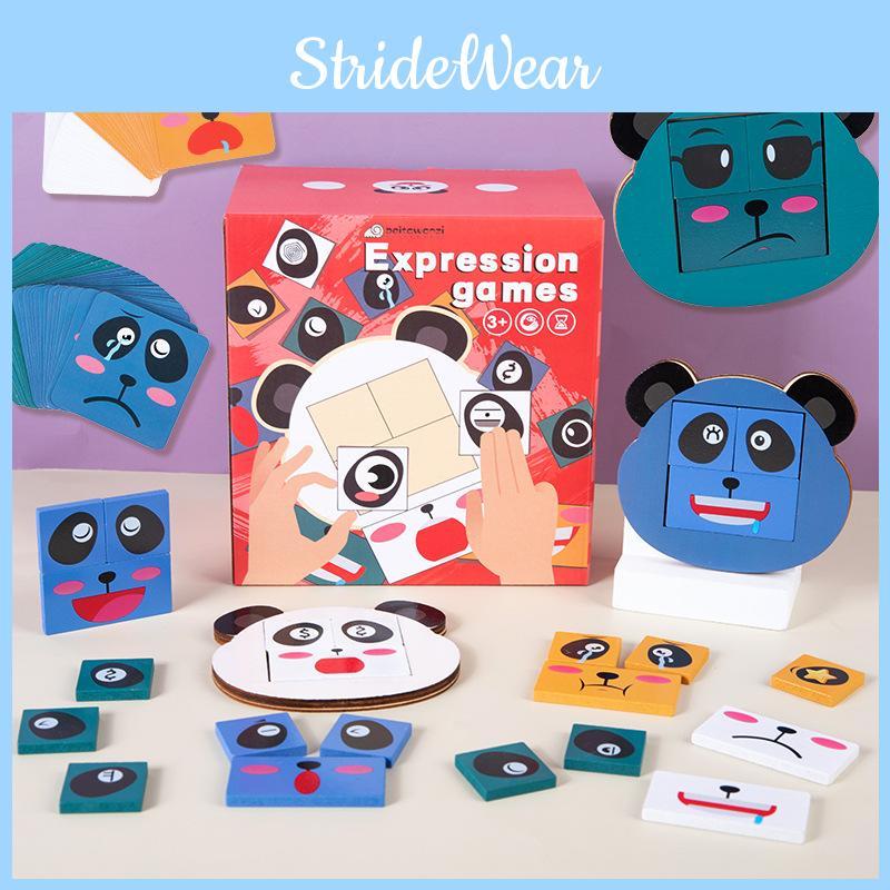 Wooden Kids Building Blocks Panda Expressions Matching Toy For Education Early
