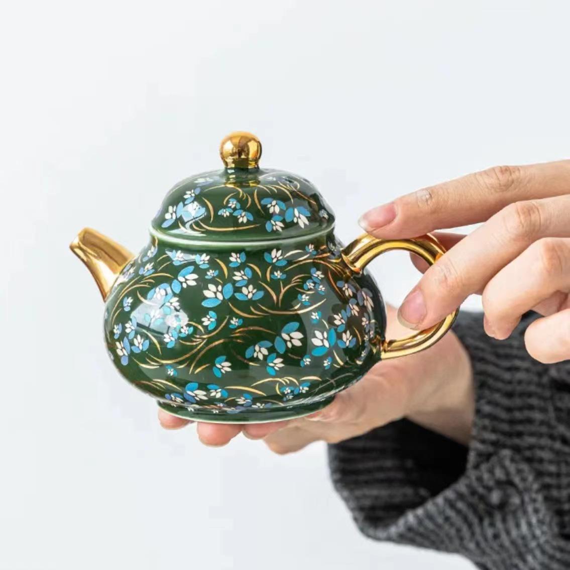 Эмалированный серебряный чайник и поднос с позолотой, набор для кунг-фу, в подарочной коробке Universal Model