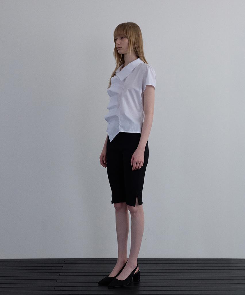 Unessin Asymmetrical Shirred Blouse_Ivory