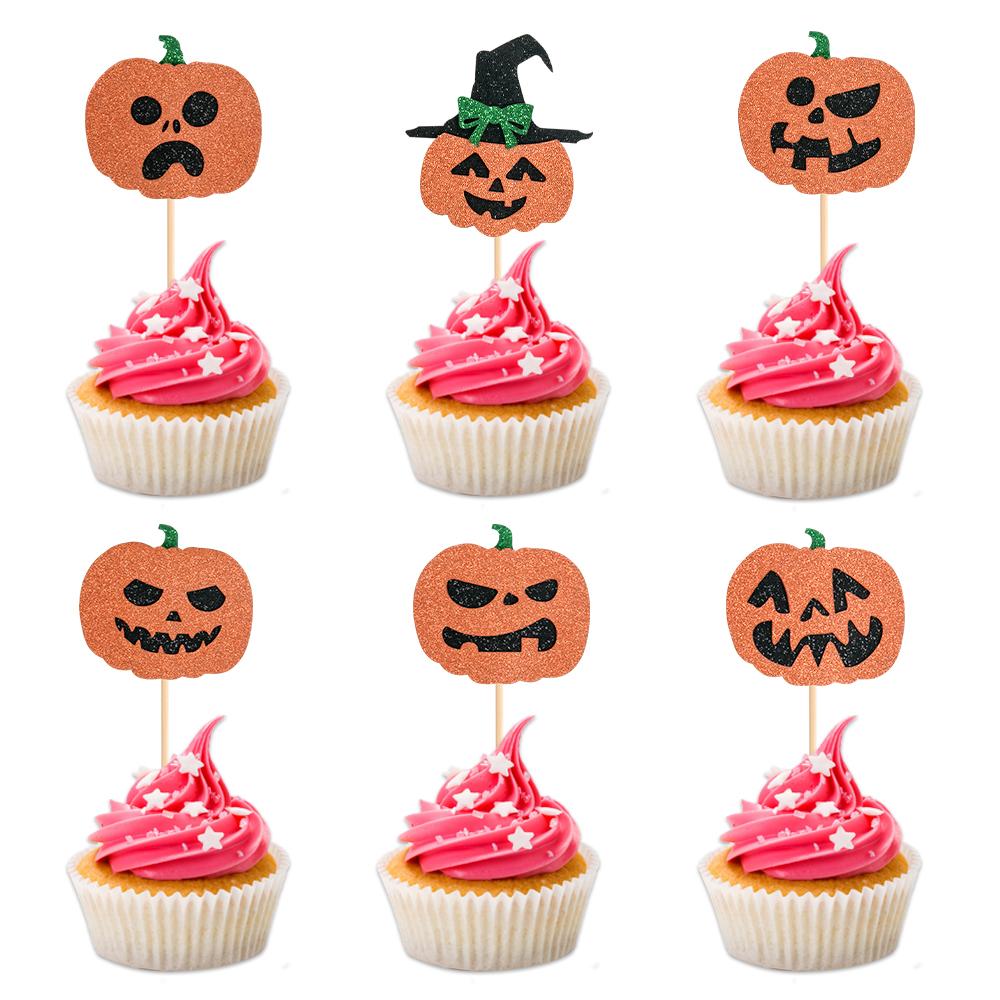 Halloween Cupcake Toppers Glitter Ghost Pumpkin Cat Boo Witch cake Picks for Happy Halloween Theme birthday party Baking Decor