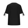 Women's Cotton Linen Shirt Short-sleeved Hollow V-neck Top Casual Knot T-shirt Loose Solided Color T-shirt Top