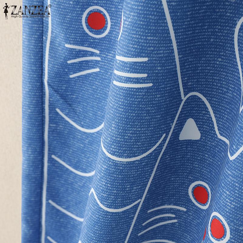 ZANZEA Women Casual Elastic Waist Loose Print Pants