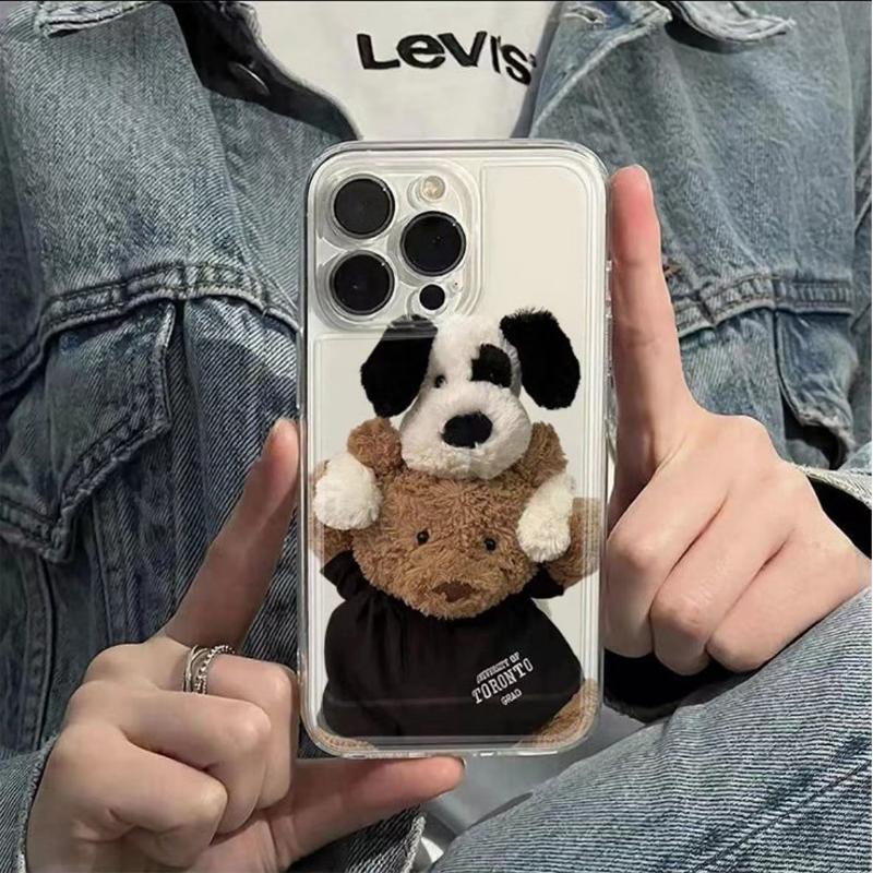 

Cute Teddy Bear Doll Phone Case For iPhone 11 12 13 14 15 16 Pro Max 7 8 Mini Plus SE X XS XR Clear Funda iphone 15 plus