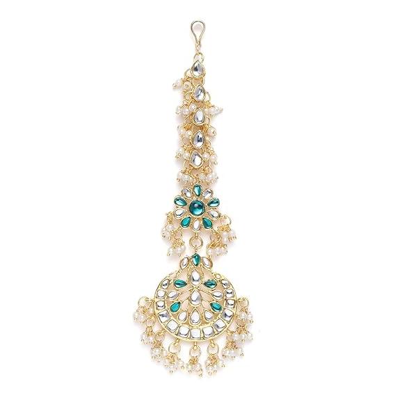 18K Gold Plated Traditional Pearl & Kundan Studded Maang Tikka for Women/Girls