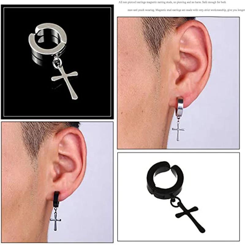 1 Pairs Magnetic Ear Clip Set Men and Women Stainless Steel Ring Cross Non-Perforated Fake Gauge Earrings Jewelry Gift