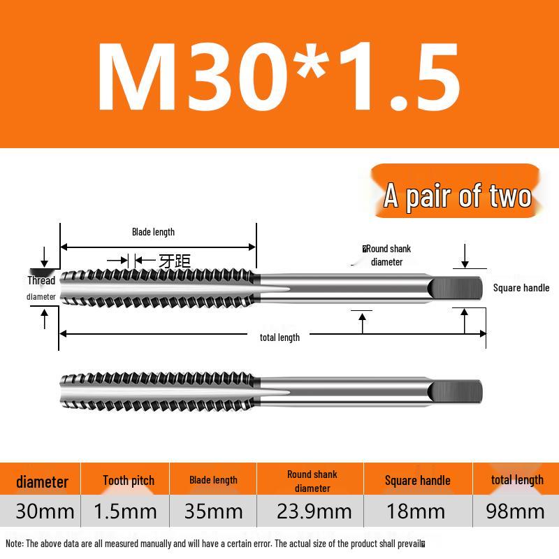 Feingewinde Handgewindebohrer M8-M20 Satz (5 Stücke)