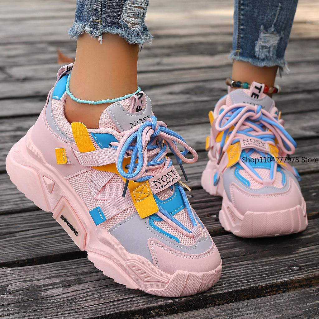 Fashion Women Sneakers Mesh Breathable Platform Sneakers 2025 Women Casual Lace Up Outdoor Women Shoes Low Top Sneakers Zapatos De Mujer