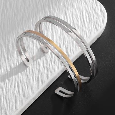 High-Quality Double-Layer Glossy Simple Titanium Steel Open Bracelet Men's and Women's Two-Color Cuff Bracelet Couple Jewelry