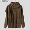 INCERUN Autumn Men High Cowl Neck Long Sleeve Ruffled Irregular Casual Tops T-shirts