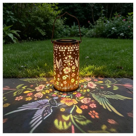 Colorful Solar Floral Lantern Outdoor Metal Hummingbird Solar Light Waterproof Butterfly