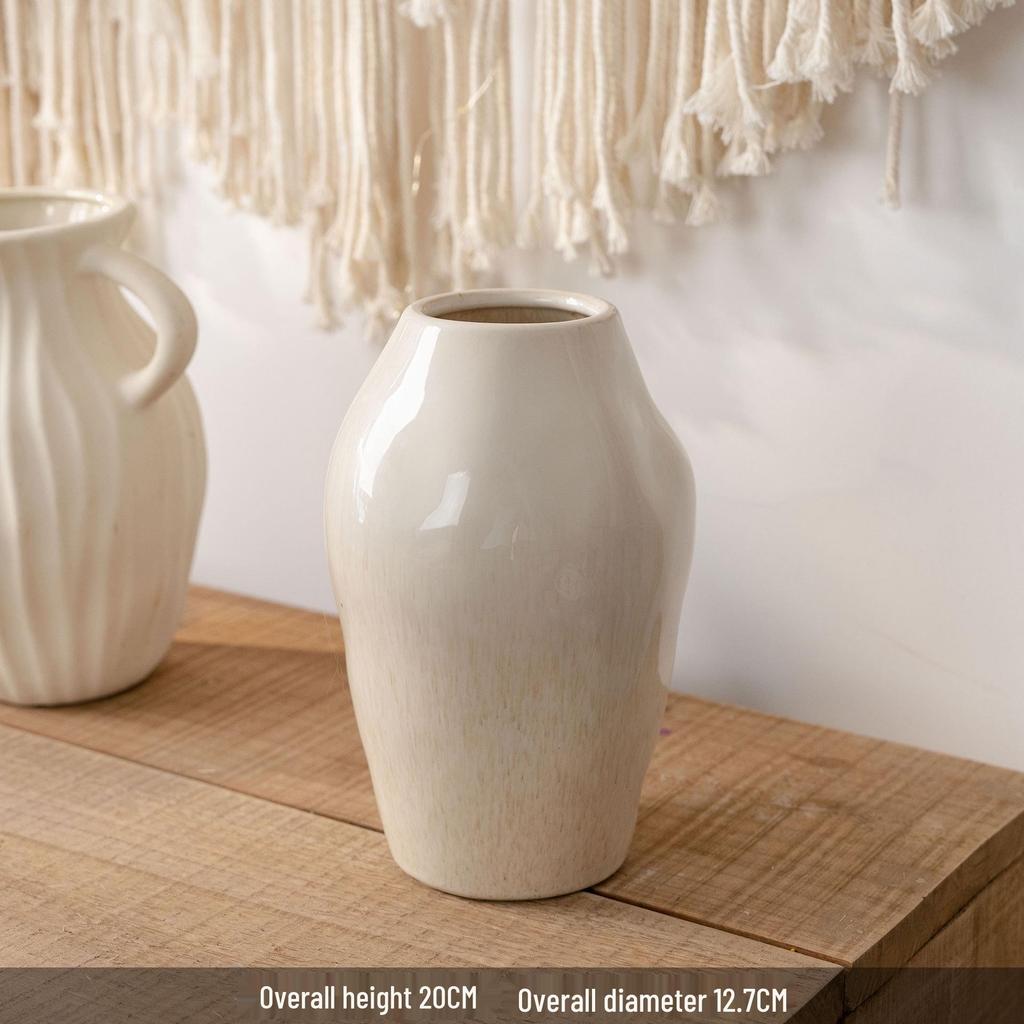 Elegant White Ceramic Vase: Nordic Wabi-Sabi Design for Living Room or Dining Table Decor