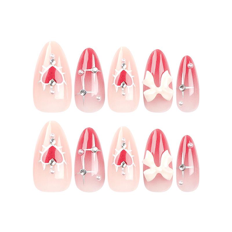 3D Heart Glitter Valentine's Day Almond Nails
