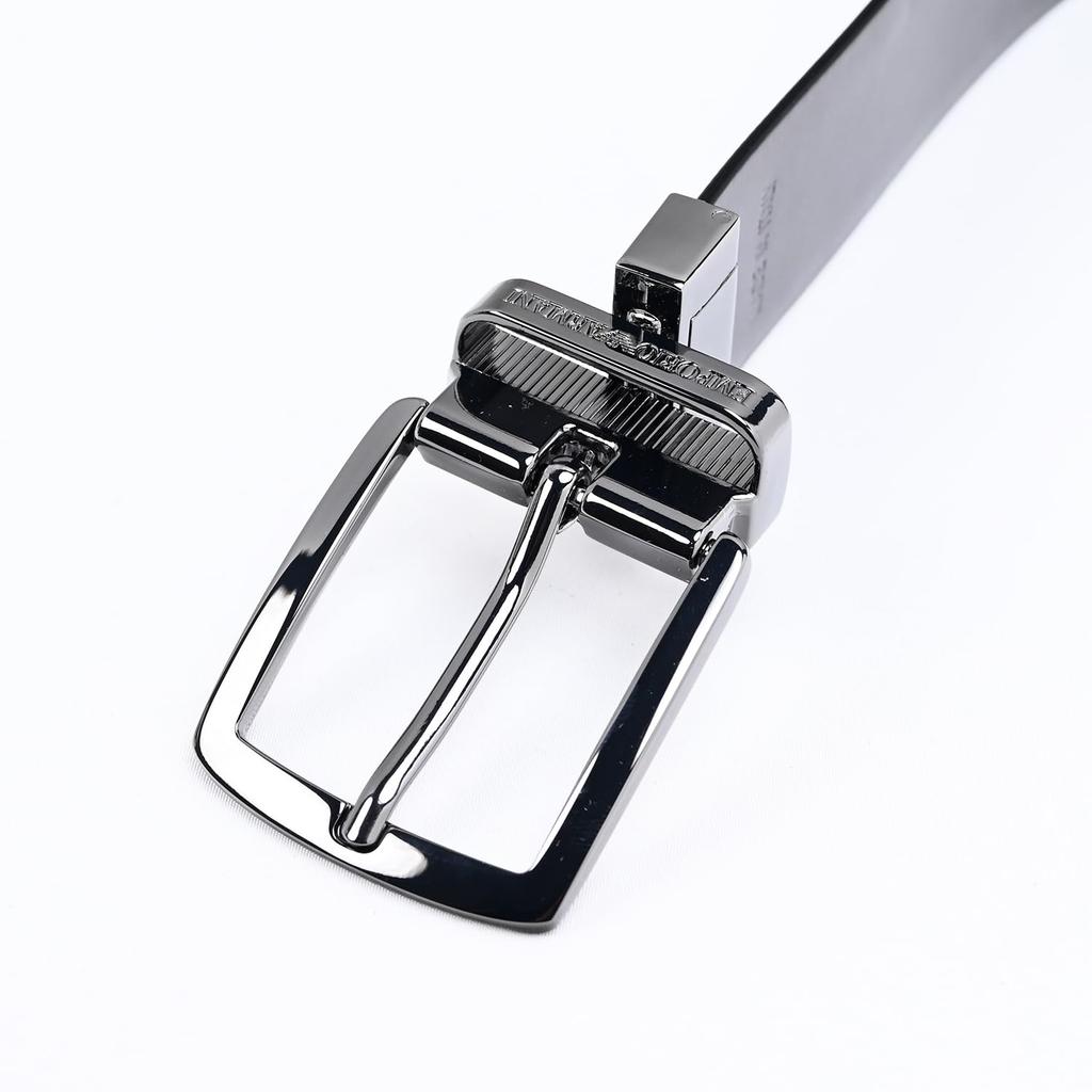 EMPORIO ARMANI Reversible Wide Stringer System Compatible Leather Y4S576 Y748I 88044 Men's 3.5cm Belt, Black, [Used]