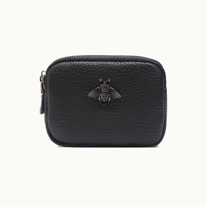 Mode äkta läder Kvinnor Mynt Plånbok Dubbel Dragkedja Liten Plånbok