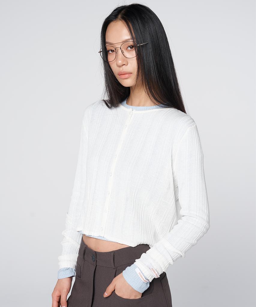 320Showroom Linen Blend Ribbed Short Cardigan Ivory