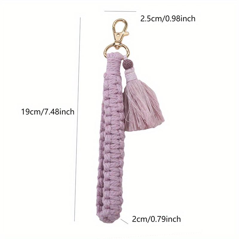 Boho Style Braided Keychain With Lobster Claw Cotton Cord Wristlet Lanyard Key Fob Strap For Women Accessory