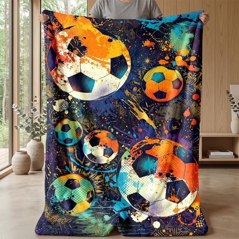 Soccer Ball Galaxy Theme Blanket Lightweight Warm Flannel Blanket Decorative Throw Blanket for Home Decoration