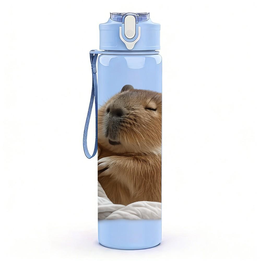 1PC Capybara Cute Rodent Animal Print 750ml Color Plastic Sports Water Bottle Leakproof Flip Straw Lid Suitable for Sports Office Home Use