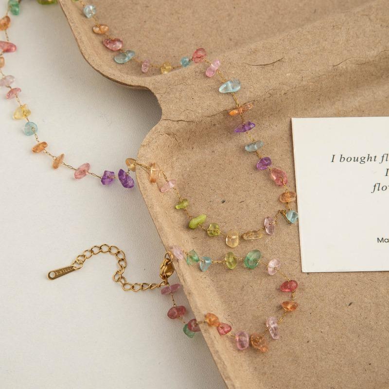 Women Multicolor Crystal Clavicle Chain Beaded Necklace Bracelet Set Niche Sweet Fashion Jewelry