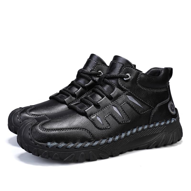 

Fashion Mens High Quality Leather Shoes Fashion Outdoor Ankle Boots Male Winter Plus Velvet Warm Lace Up Boots 2024 Brand High Top Boots 38 чорний
