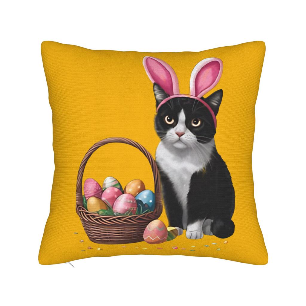 Funny Easter Cats Ears Bunny Eggs Pillow Case Comfy Pillow Cover Vintage Pillowcases For Sofa Couch Bed Living Room