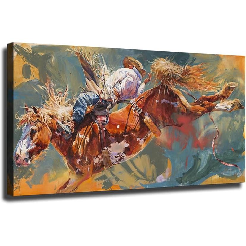 Родео Искусство Живопись Вестерн Верховая Езда Холст Настенный Декор Искусство Живопись Принты на Современных Постерах Принты Произведения искусства для Гостиной, Ванной комнаты, Спальни, Дома 8x16inch