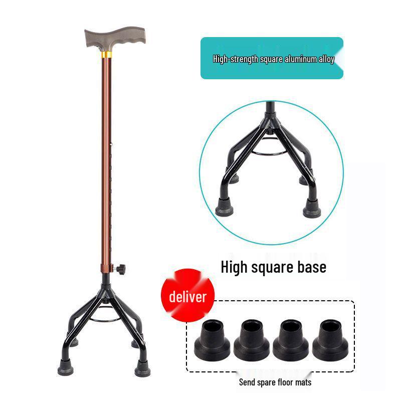 Adjustable Non-Slip Four-Legged Cane for Seniors - Lightweight Stainless Steel Walking Stick