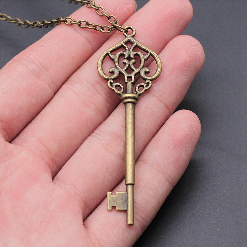 Openwork Resin Photo Frame Geometric Keys Pendant Antique Bronze Silver Metal Friend Collar Necklace