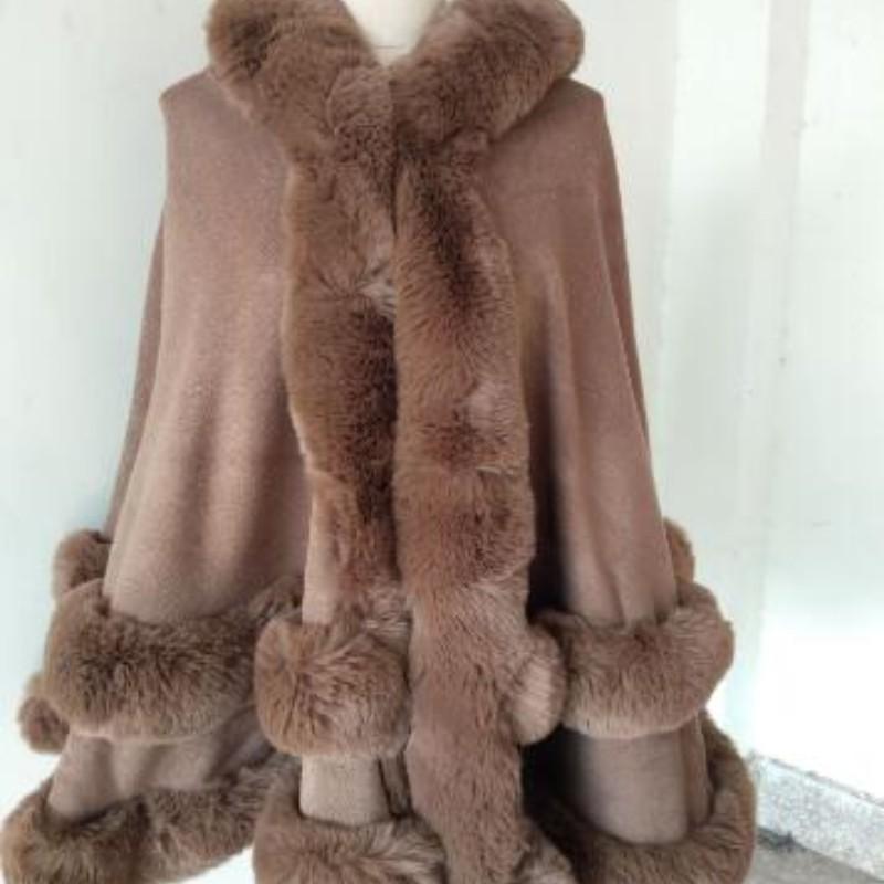 

7 цветов, женская накидка со шляпой, большой маятниковый кардиган, зимний плащ, теплая толстая шаль, двухслойное пончо из искусственного лисьего меха One Size хаки