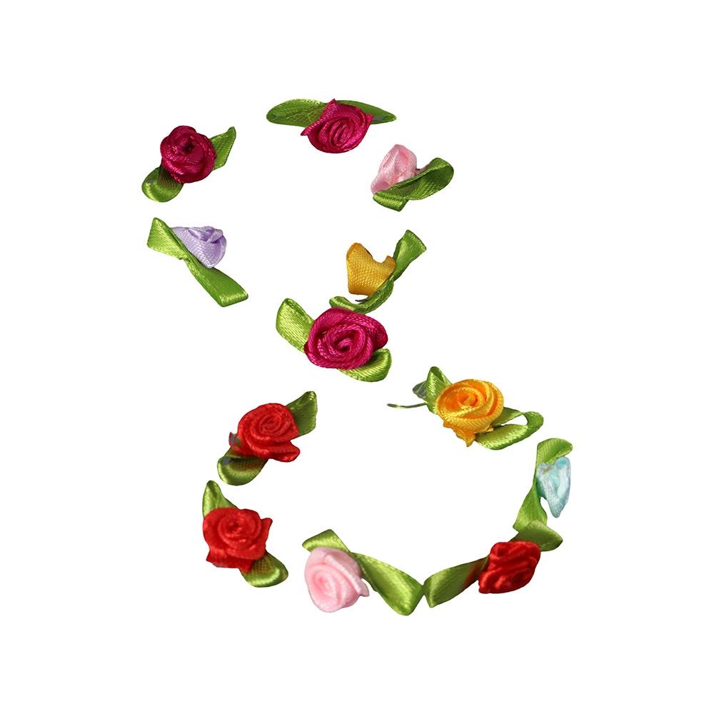 100pcs Small DIY Crafts Mini Bow-Knot Decorations Ribbon Roses Fabric Flowers Artificial Rosettes