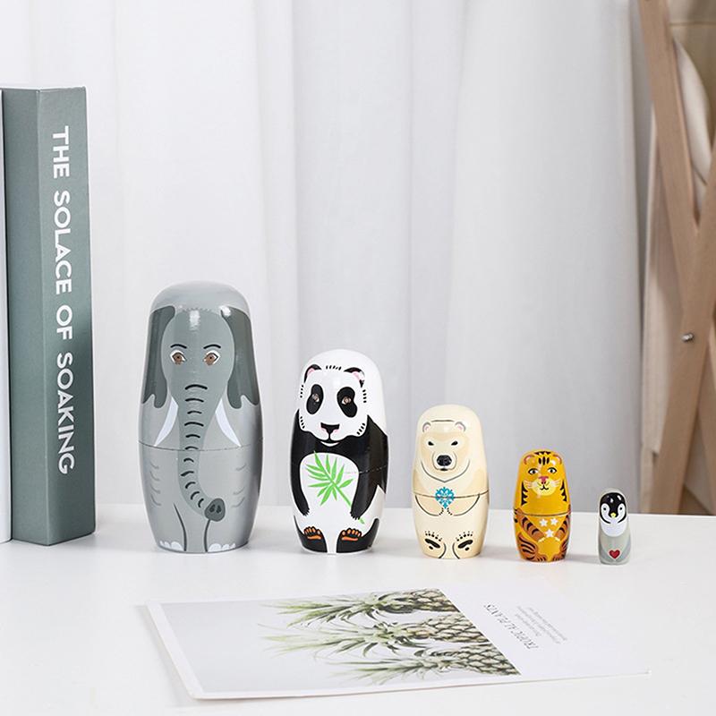 Hemu  Nesting Dolls 5-Layer Elephant Wooden Nesting Dolls Children'S Toys Wooden Crafts Home Desktop Ornaments