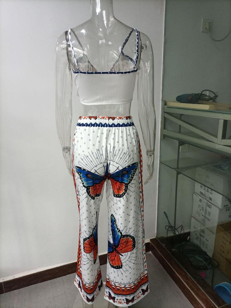 2025 Sommer Damen Europäischer & Amerikanischer Print Bandeau Weite Hosen Zweiteiliges Set